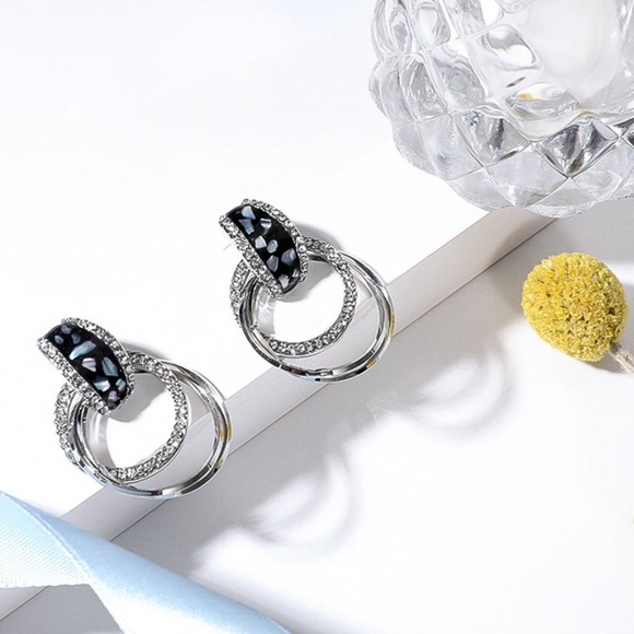 2/$20!  Black/Abalone/Crystal Pave Circle Earrings - Picture 2 of 7